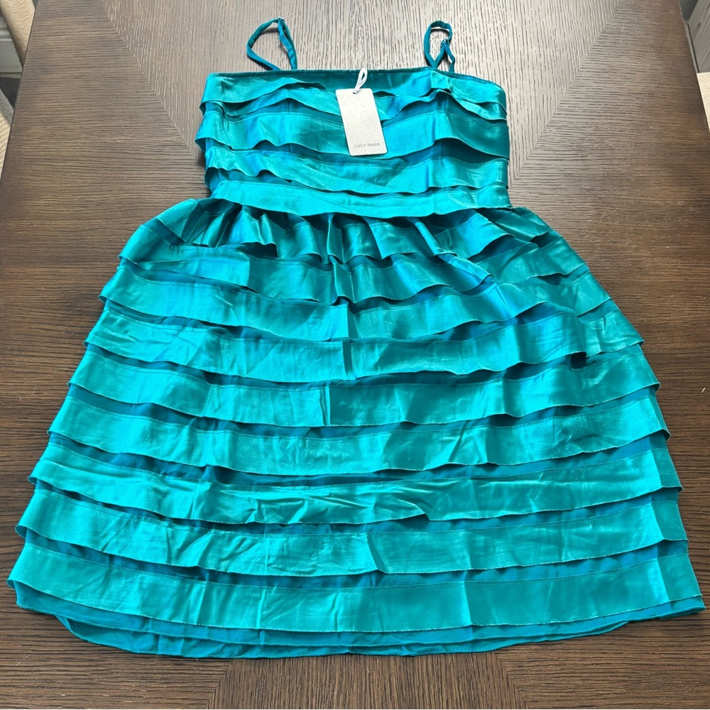 ✨ Lucy Paris Teal Ruffle Mini Dress | NWT ✨ - Picture 3 of 9